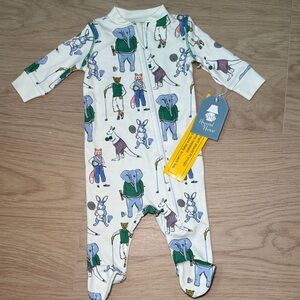 NEW WITH TAGS White and Blue Animal Print Kids Footie